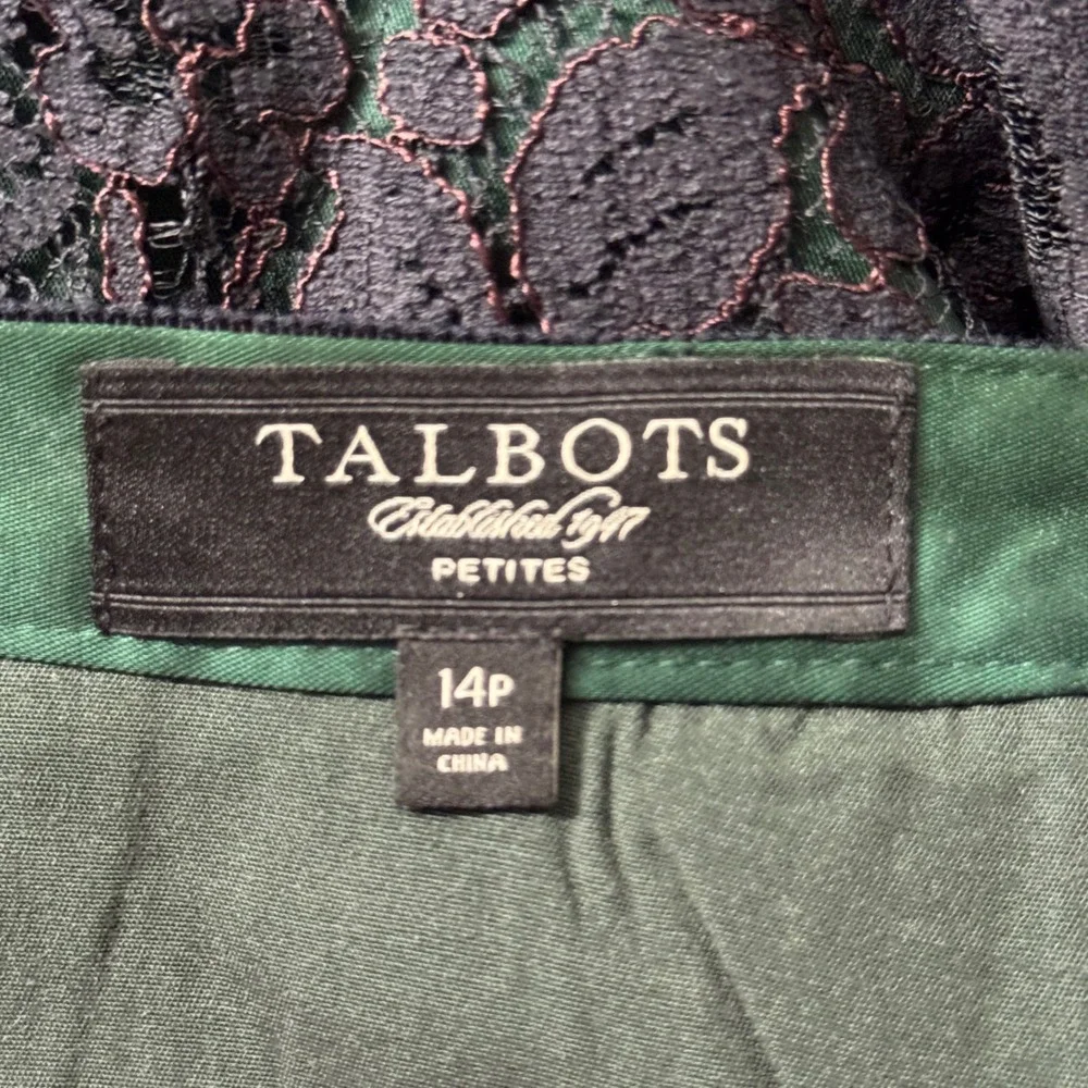 Talbots Skirt Petites 14P Black Lace Pencil Office Business Party Goth Glam Work